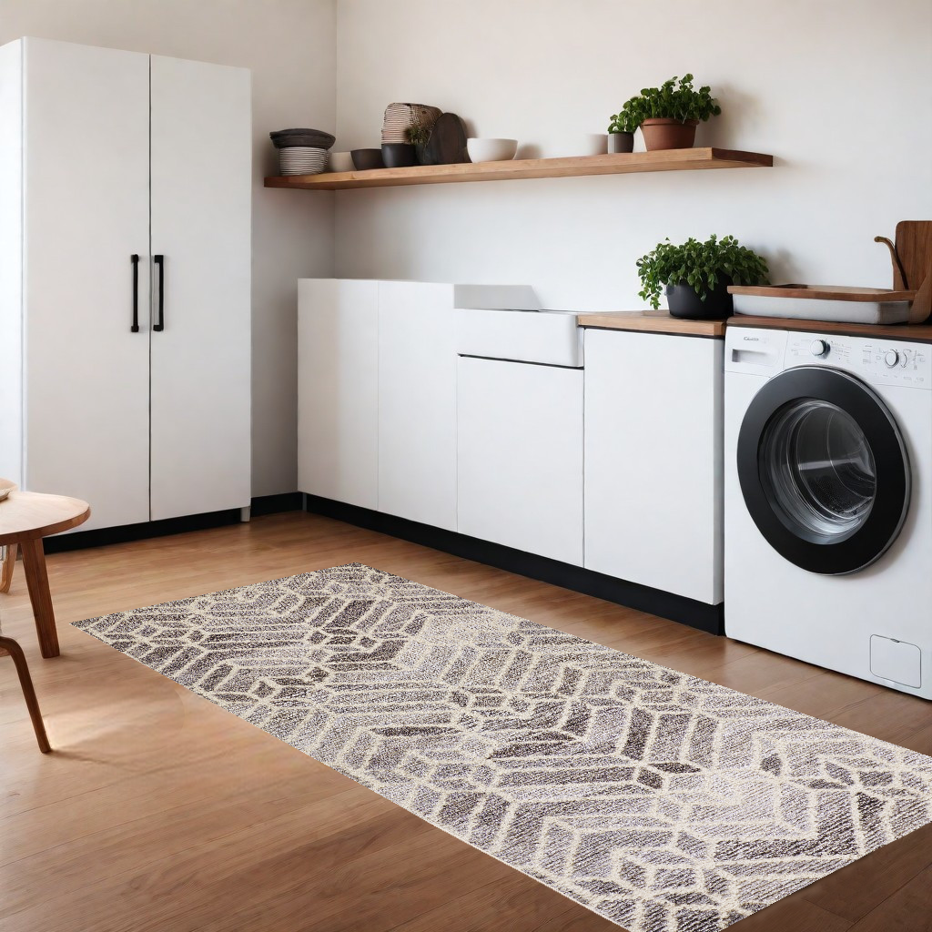 8" Runner Gray and Ivory Wool Geometric Hand Tufted Runner Rug