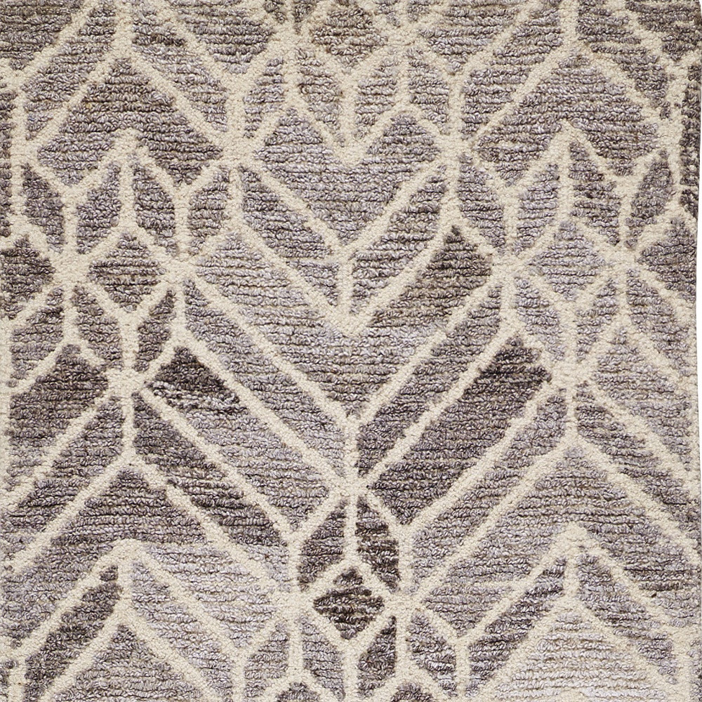 8" Runner Gray and Ivory Wool Geometric Hand Tufted Runner Rug