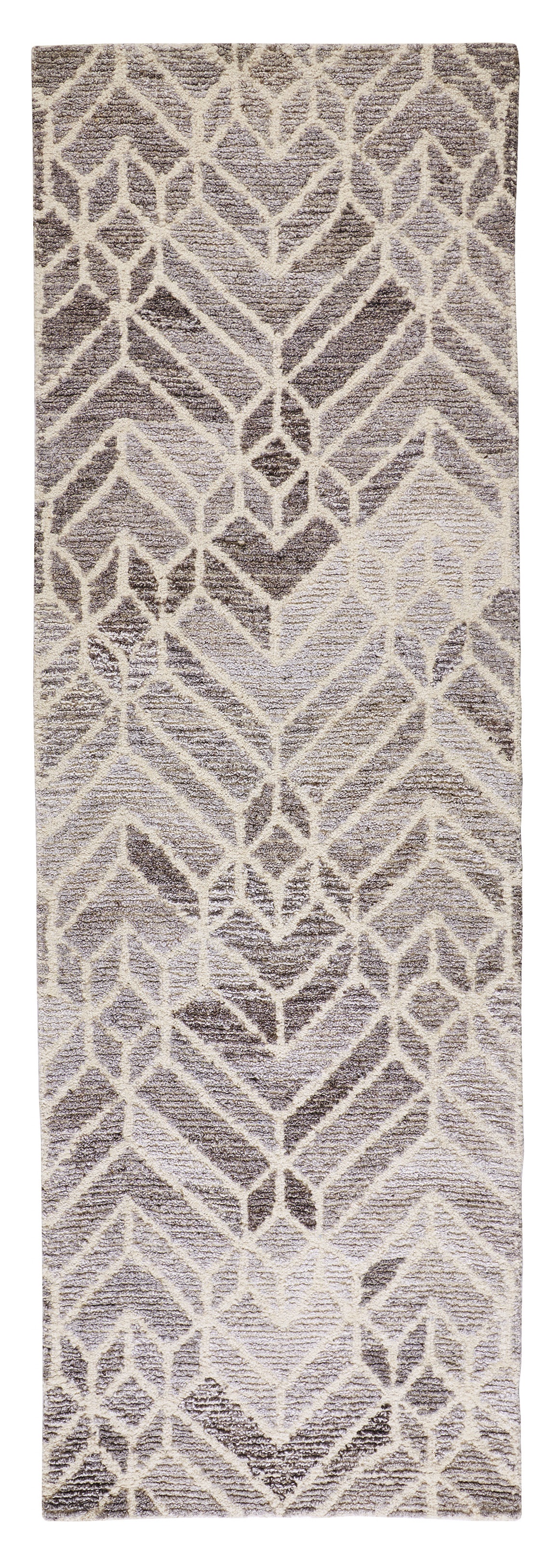 8" Runner Gray and Ivory Wool Geometric Hand Tufted Runner Rug
