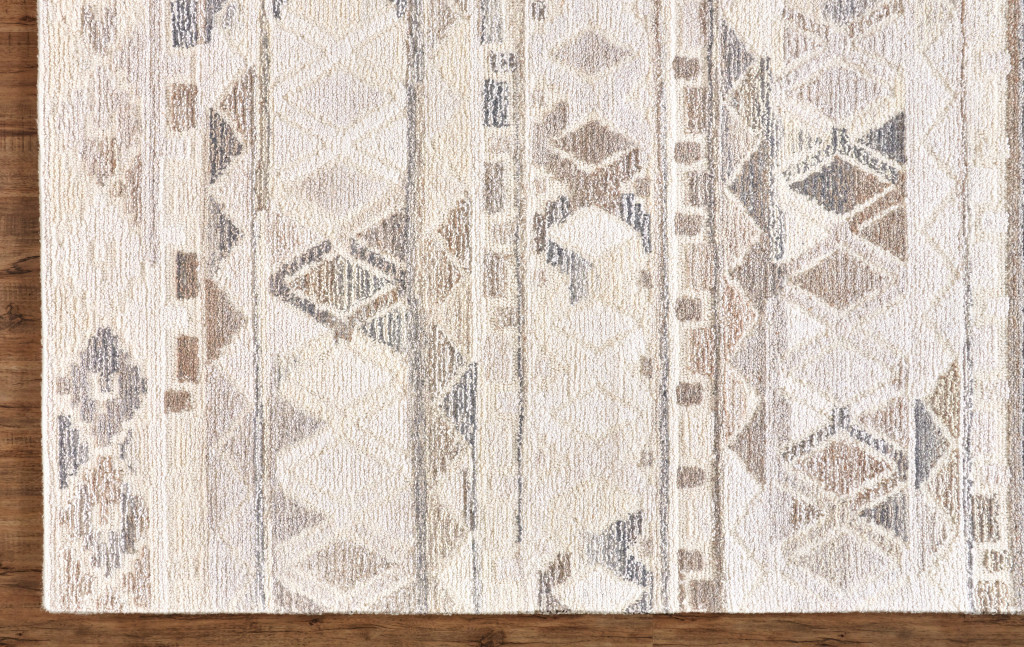 8 X 10 Ivory Tan And gray Wool Abstract Tufted Handmade Area Rug