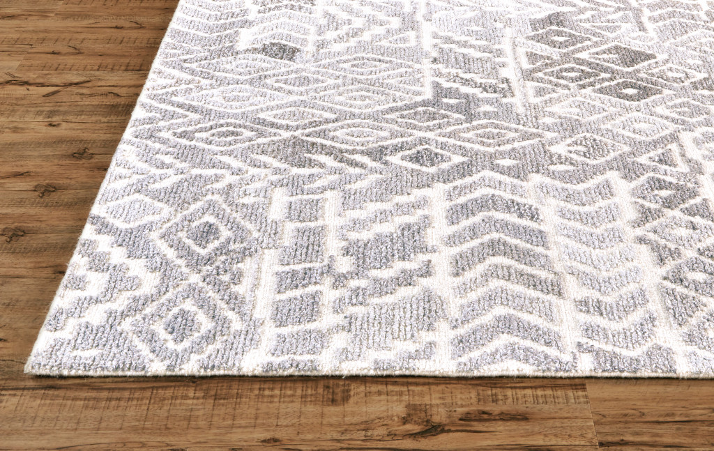 10 gray And White Round Wool Abstract Tufted Handmade Area Rug