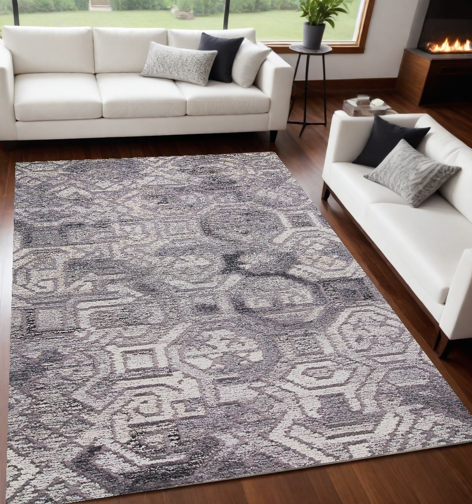 5" X 8" Gray and Ivory Wool Abstract Hand Tufted Area Rug
