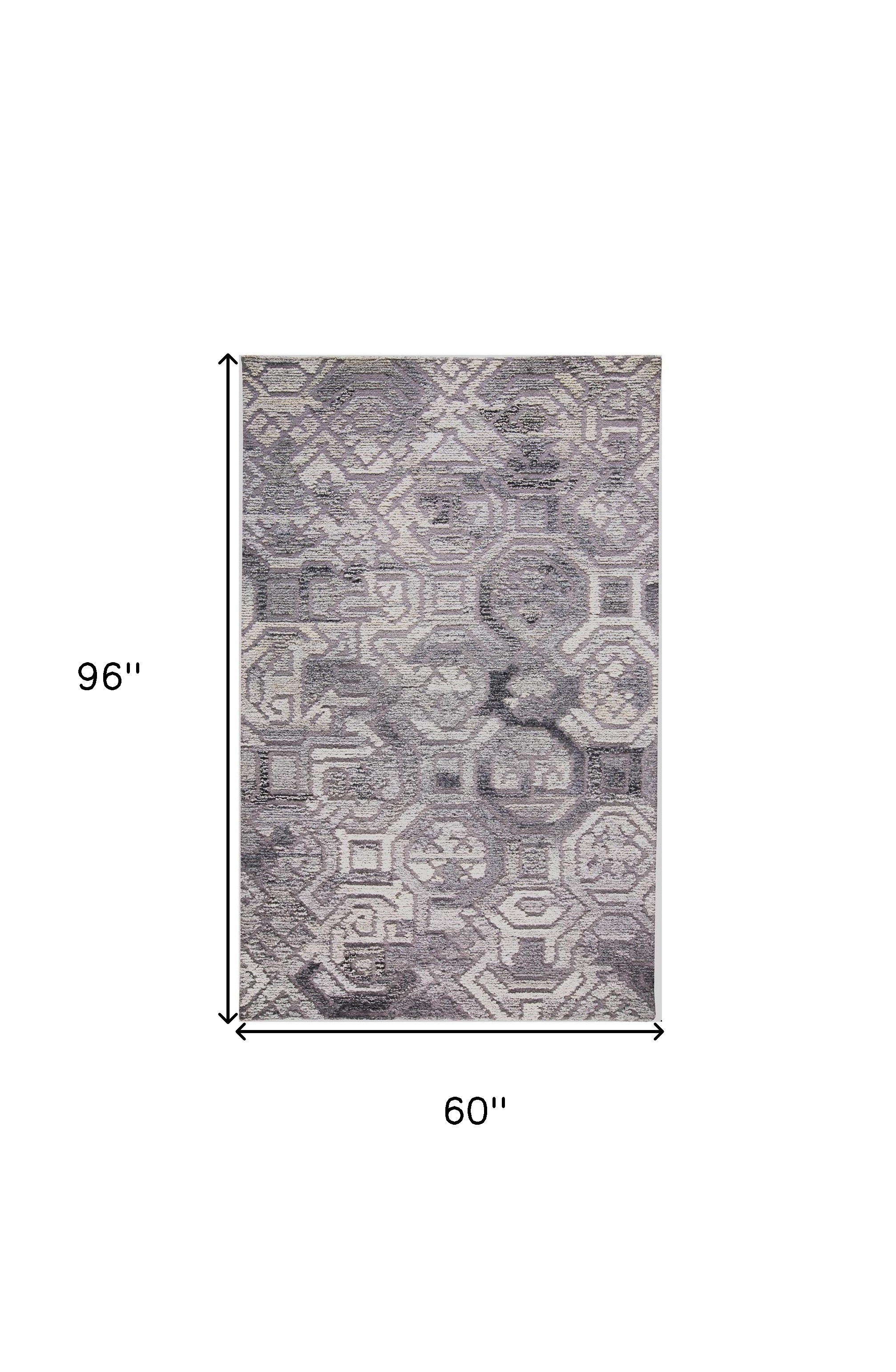 5" X 8" Gray and Ivory Wool Abstract Hand Tufted Area Rug
