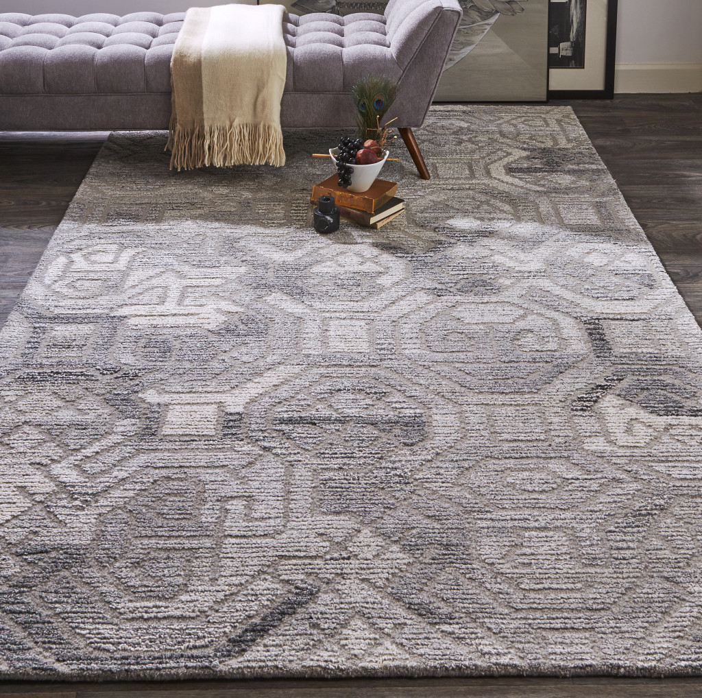 8" X 10" Gray and Ivory Wool Abstract Hand Tufted Area Rug