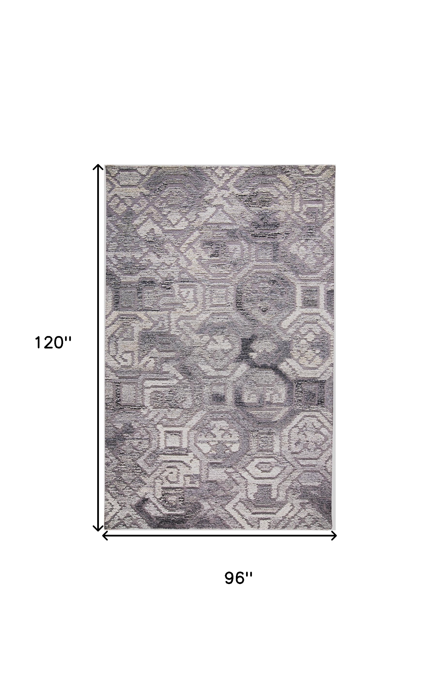 8" X 10" Gray and Ivory Wool Abstract Hand Tufted Area Rug