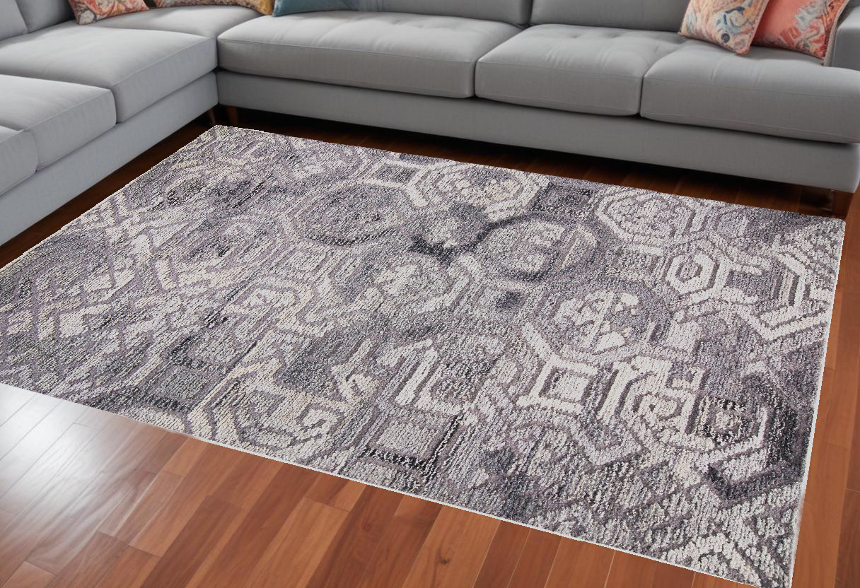 8" X 10" Gray and Ivory Wool Abstract Hand Tufted Area Rug