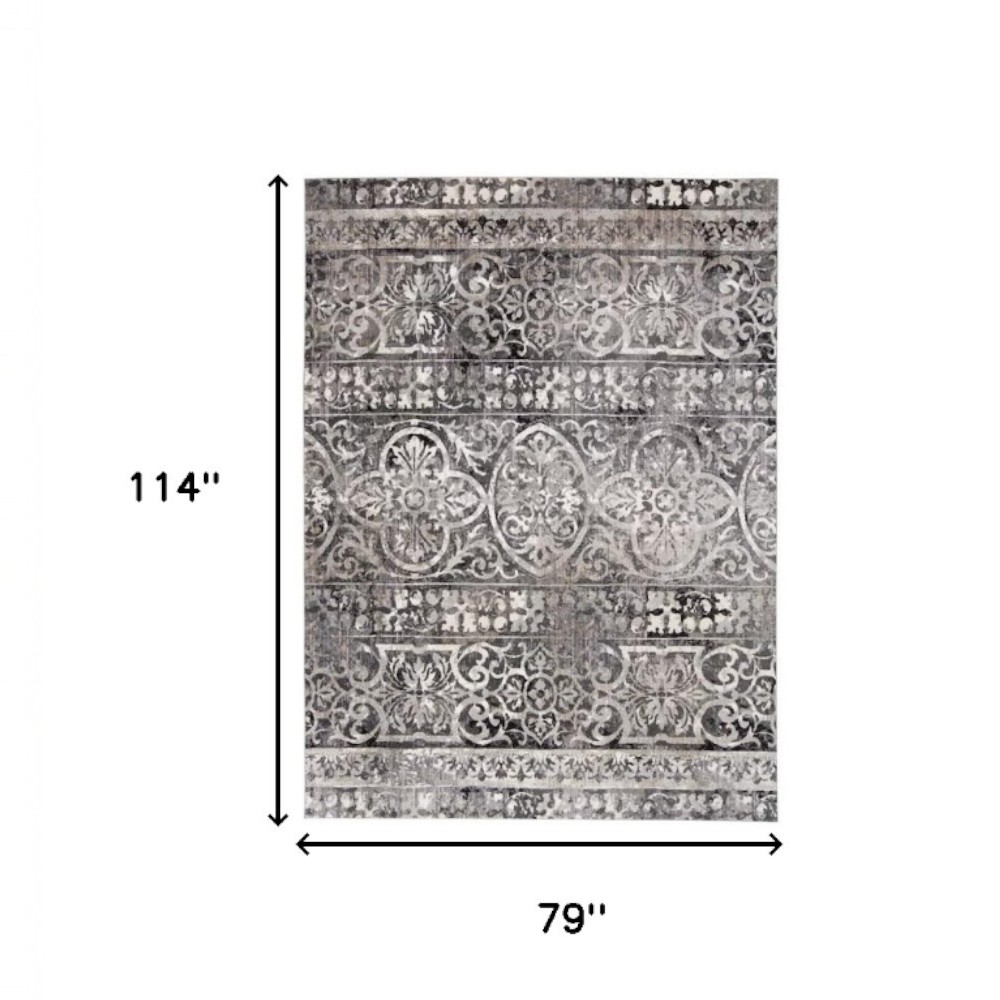 7" X 10" Gray Ivory And Taupe Abstract Stain Resistant Area Rug