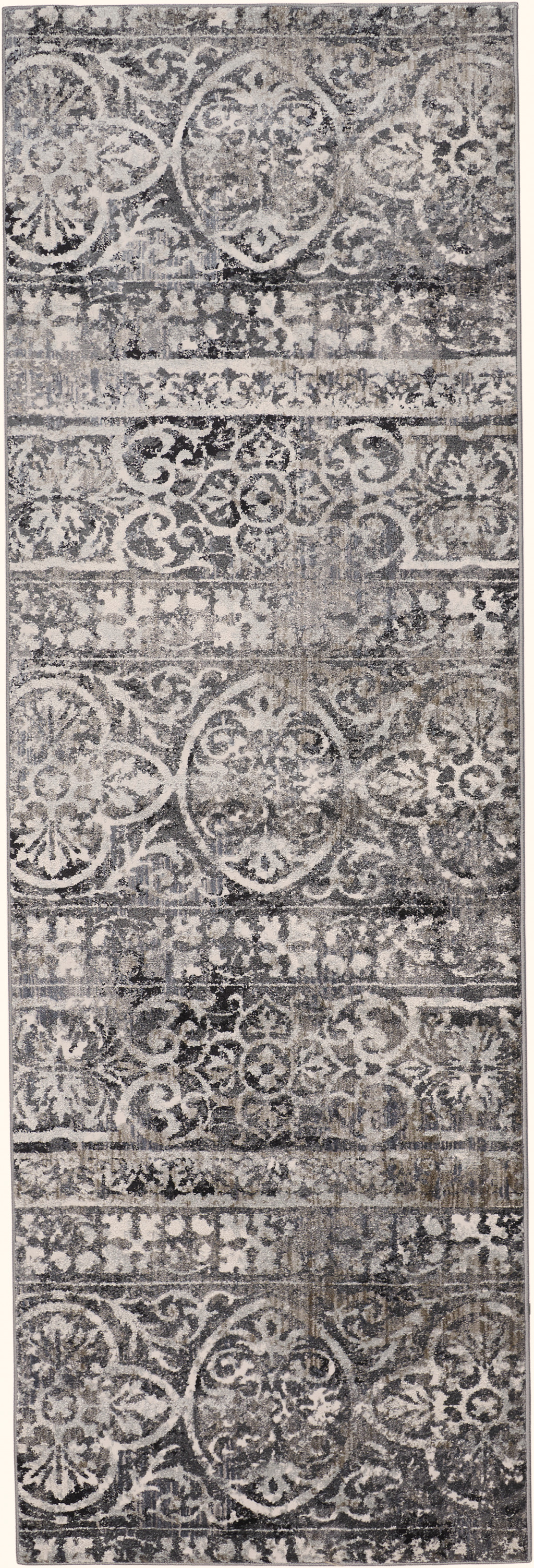 8" Gray and Ivory Abstract Runner Rug
