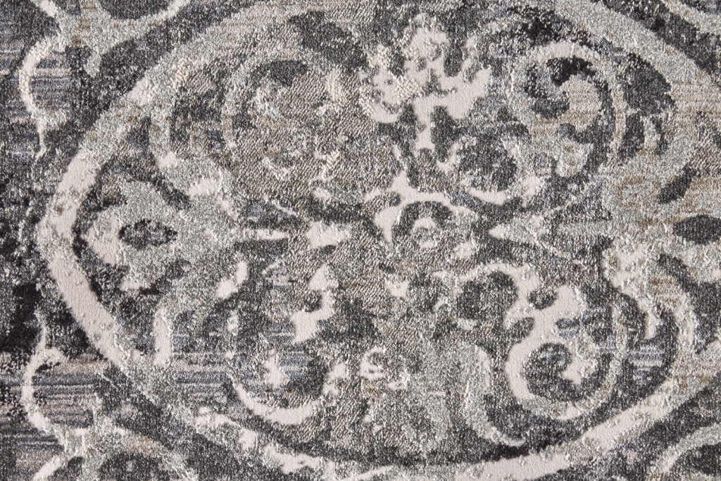 8" Gray and Ivory Abstract Runner Rug