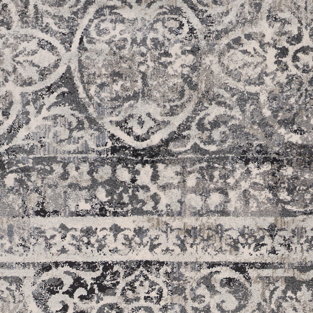 8" Gray and Ivory Abstract Runner Rug