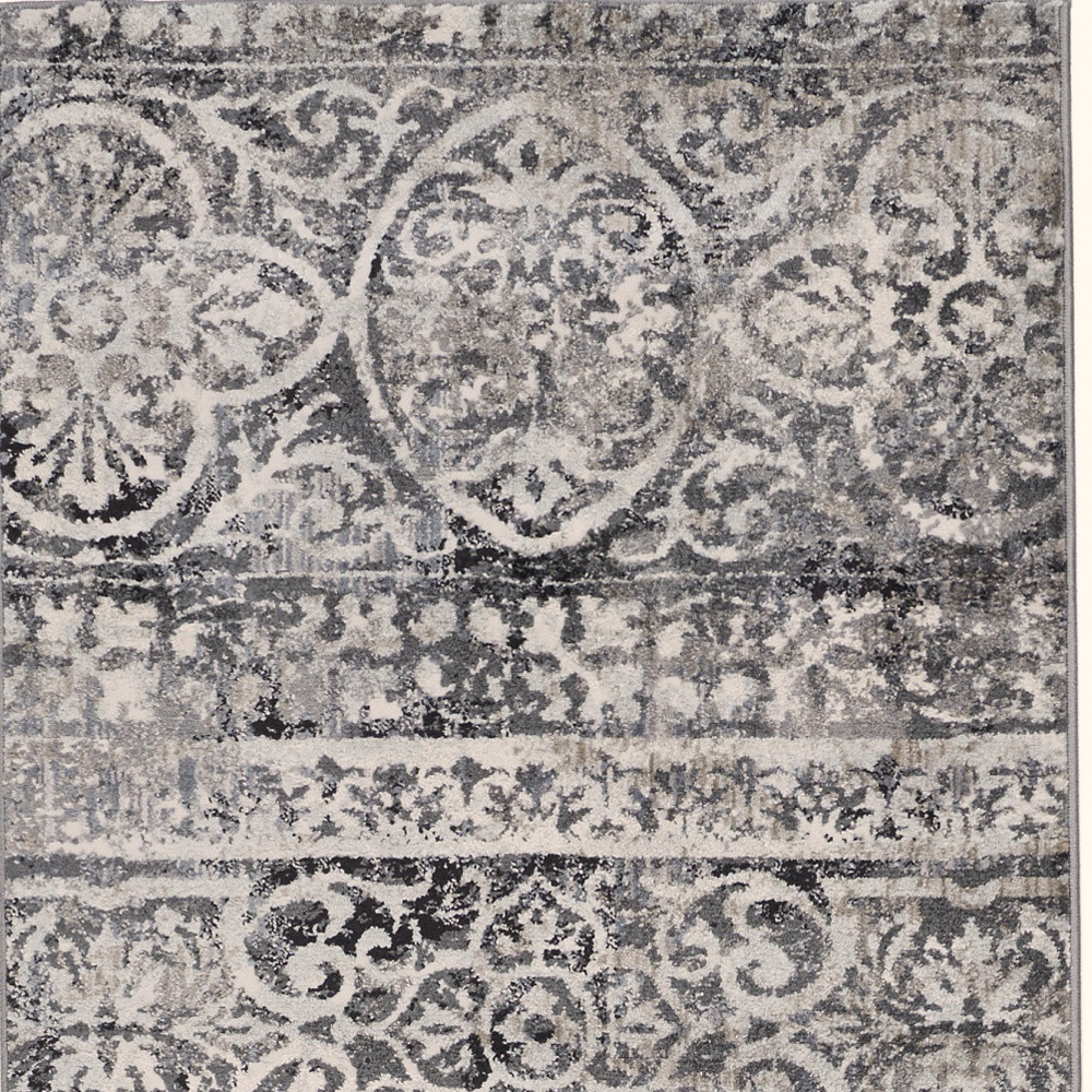 8" Gray and Ivory Abstract Runner Rug