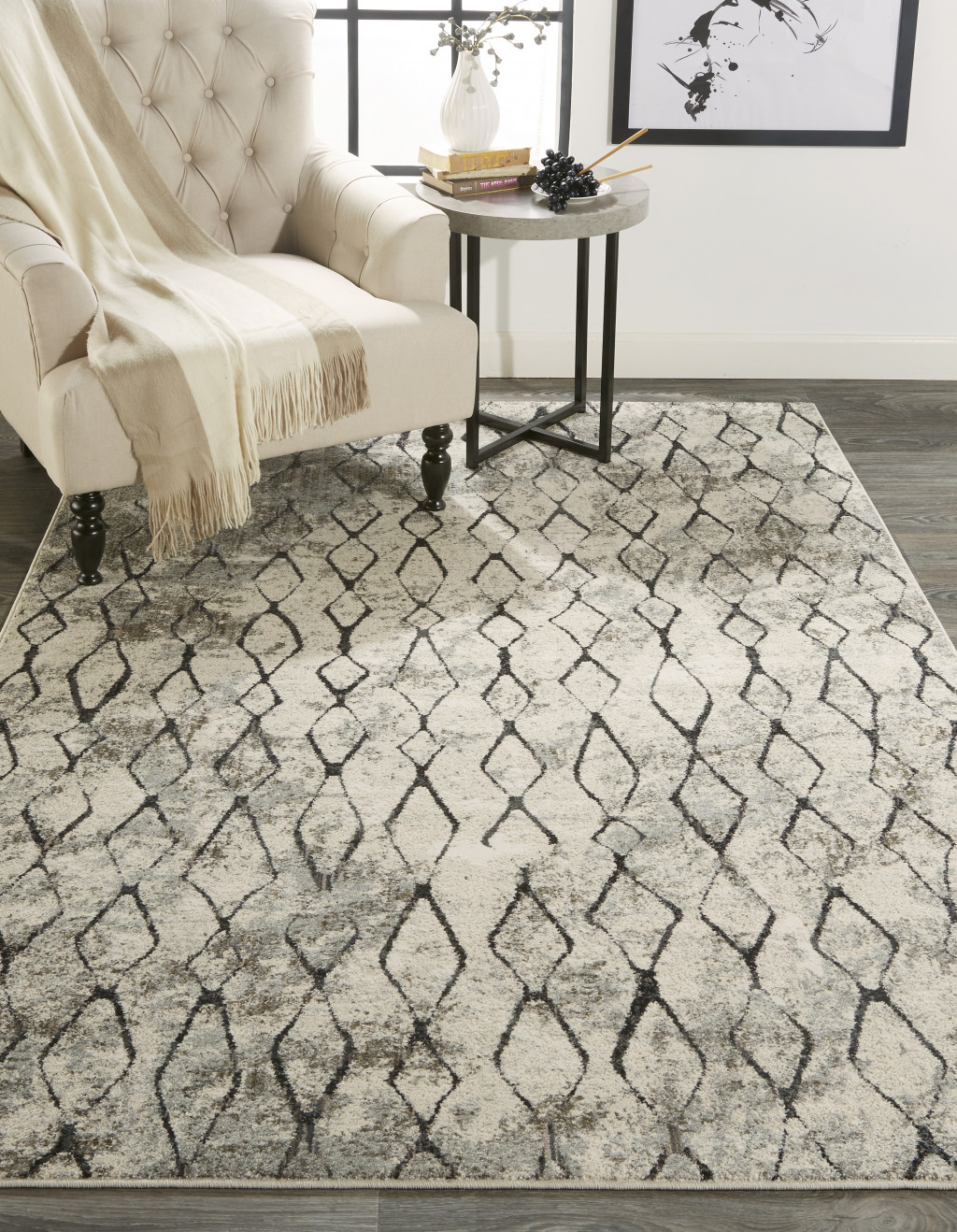4" X 6" Ivory Gray And Taupe Abstract Stain Resistant Area Rug