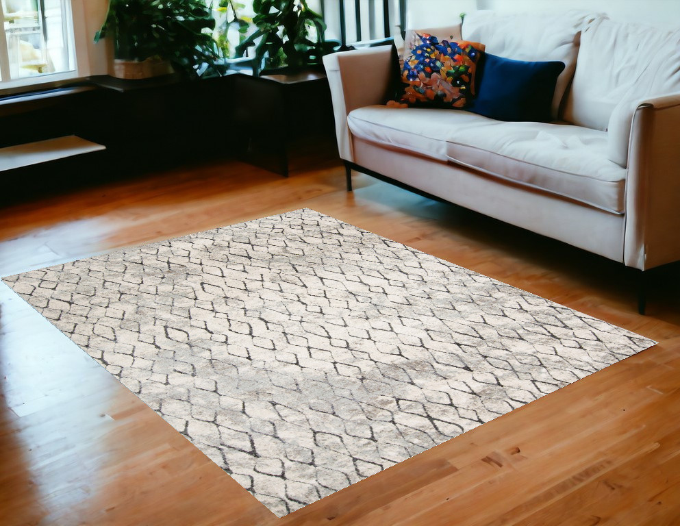5" X 8" Ivory Gray And Taupe Abstract Stain Resistant Area Rug