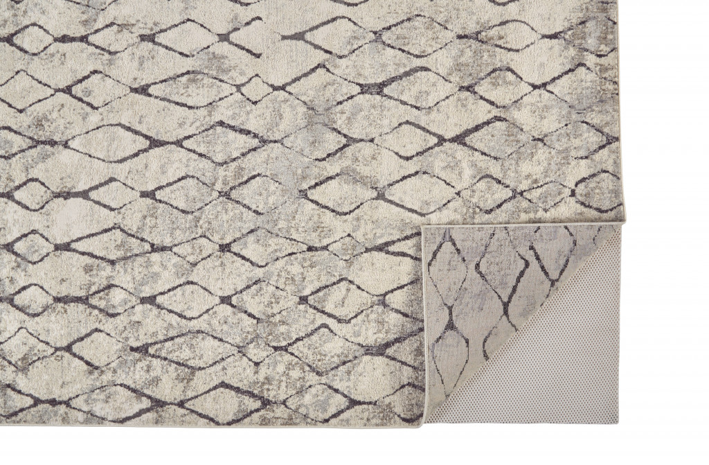 10" X 14" Ivory Gray And Taupe Abstract Stain Resistant Area Rug