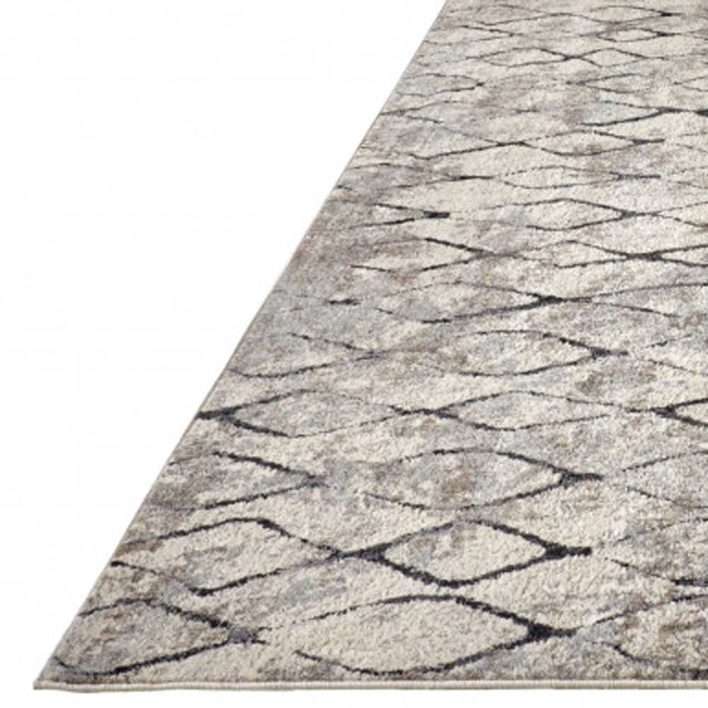 8" Gray and Ivory Abstract Runner Rug