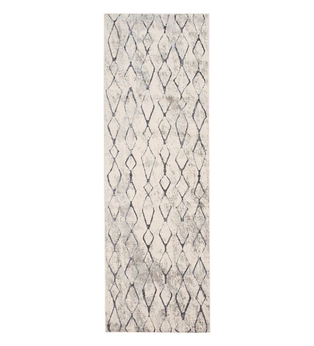 8" Gray and Ivory Abstract Runner Rug