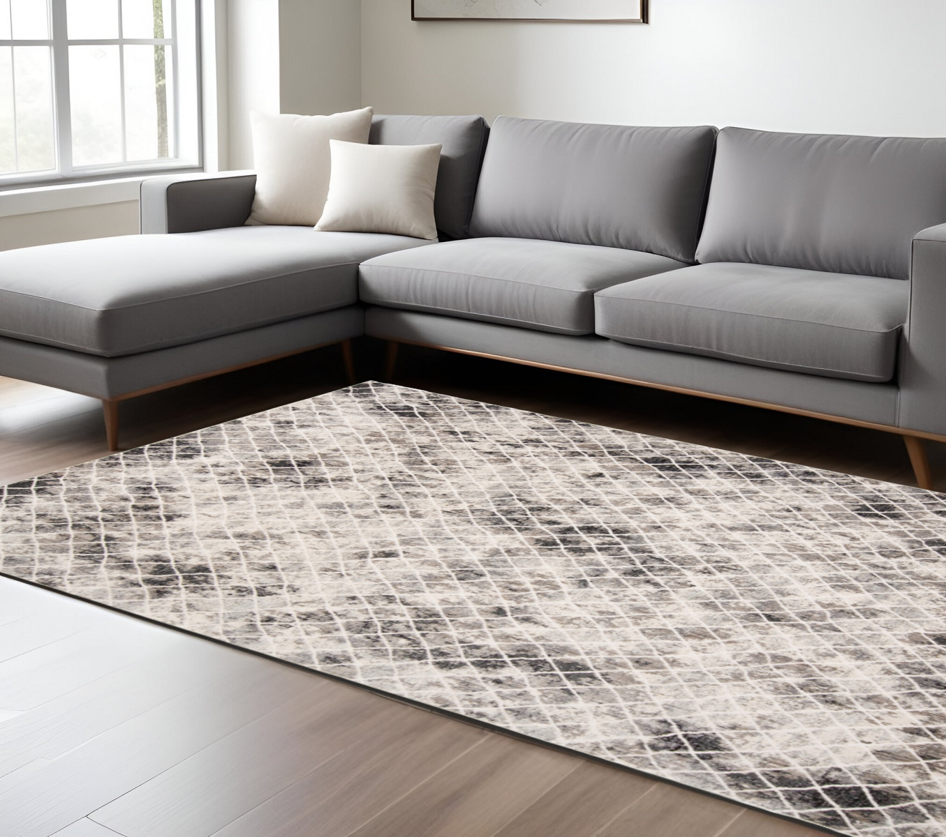 7" X 10" Gray and Ivory Abstract Area Rug