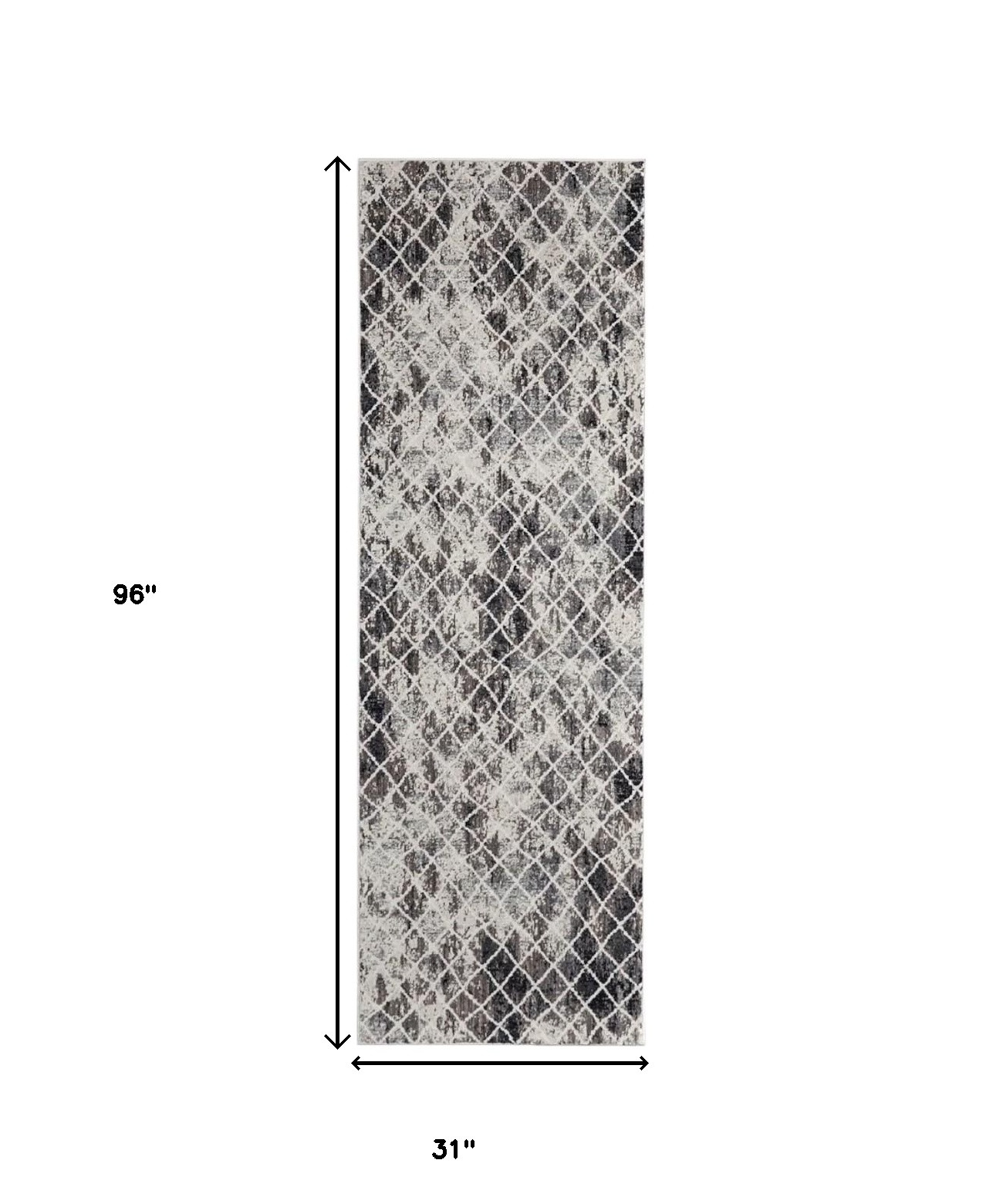 8" Gray and Ivory Abstract Runner Rug