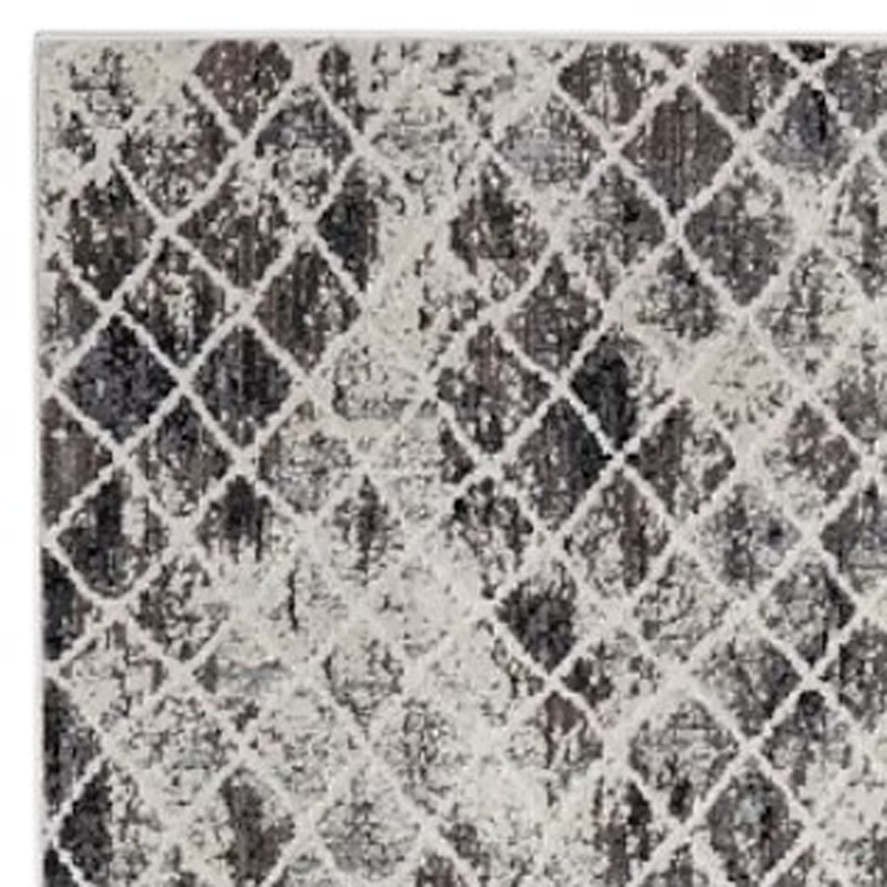 8" Gray and Ivory Abstract Runner Rug