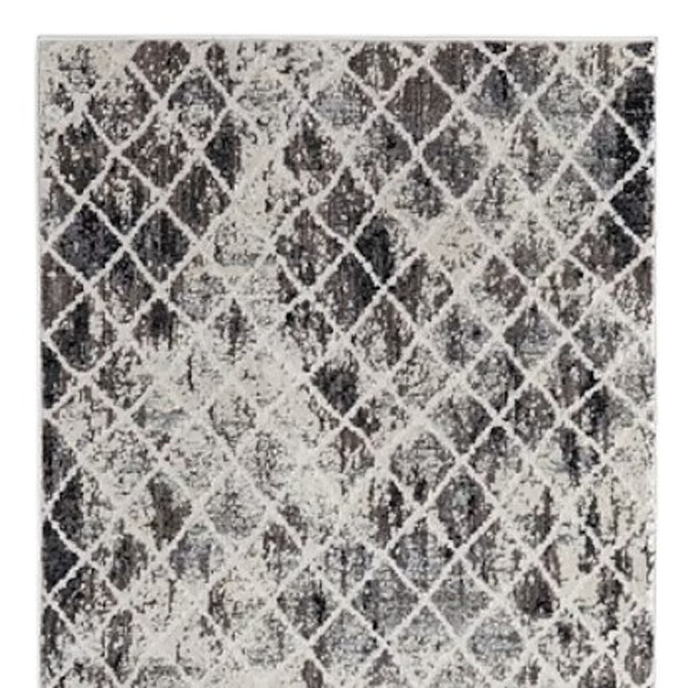 8" Gray and Ivory Abstract Runner Rug