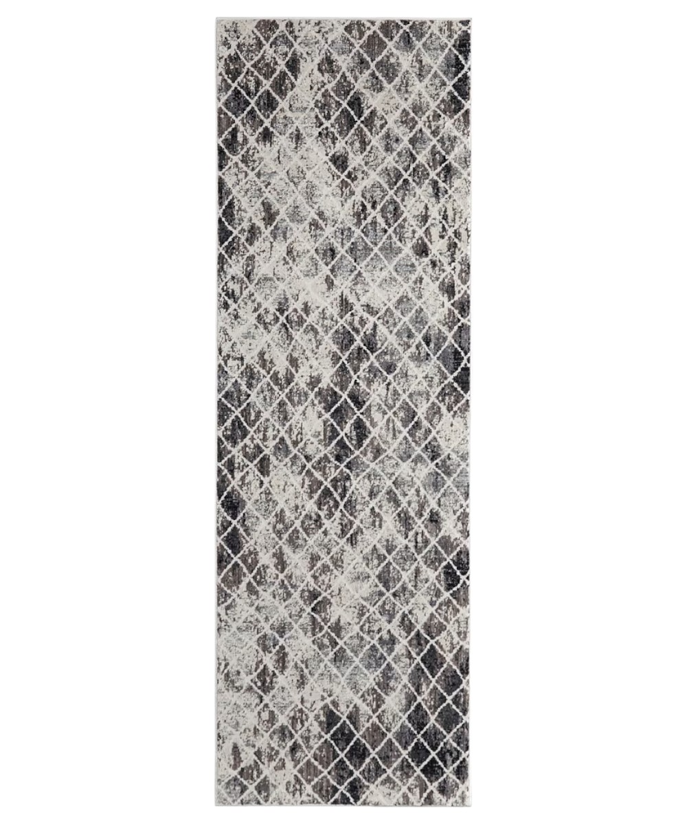 8" Gray and Ivory Abstract Runner Rug