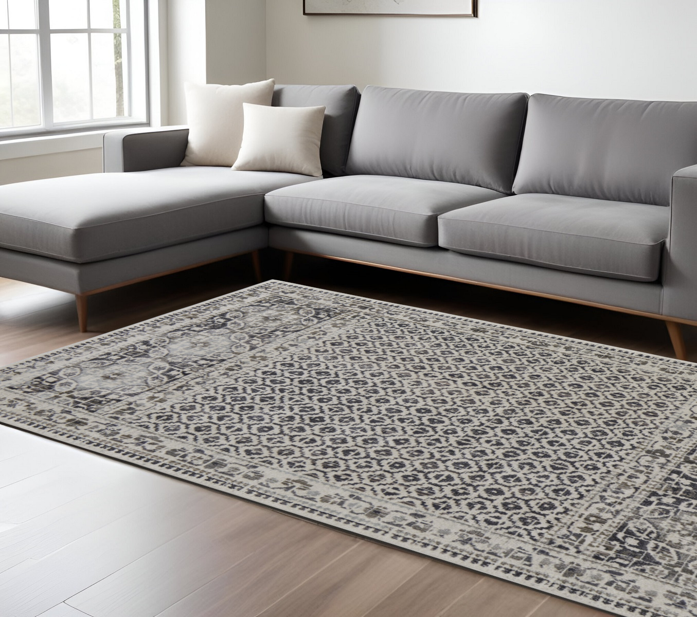 7" X 10" Gray and Ivory Abstract Area Rug