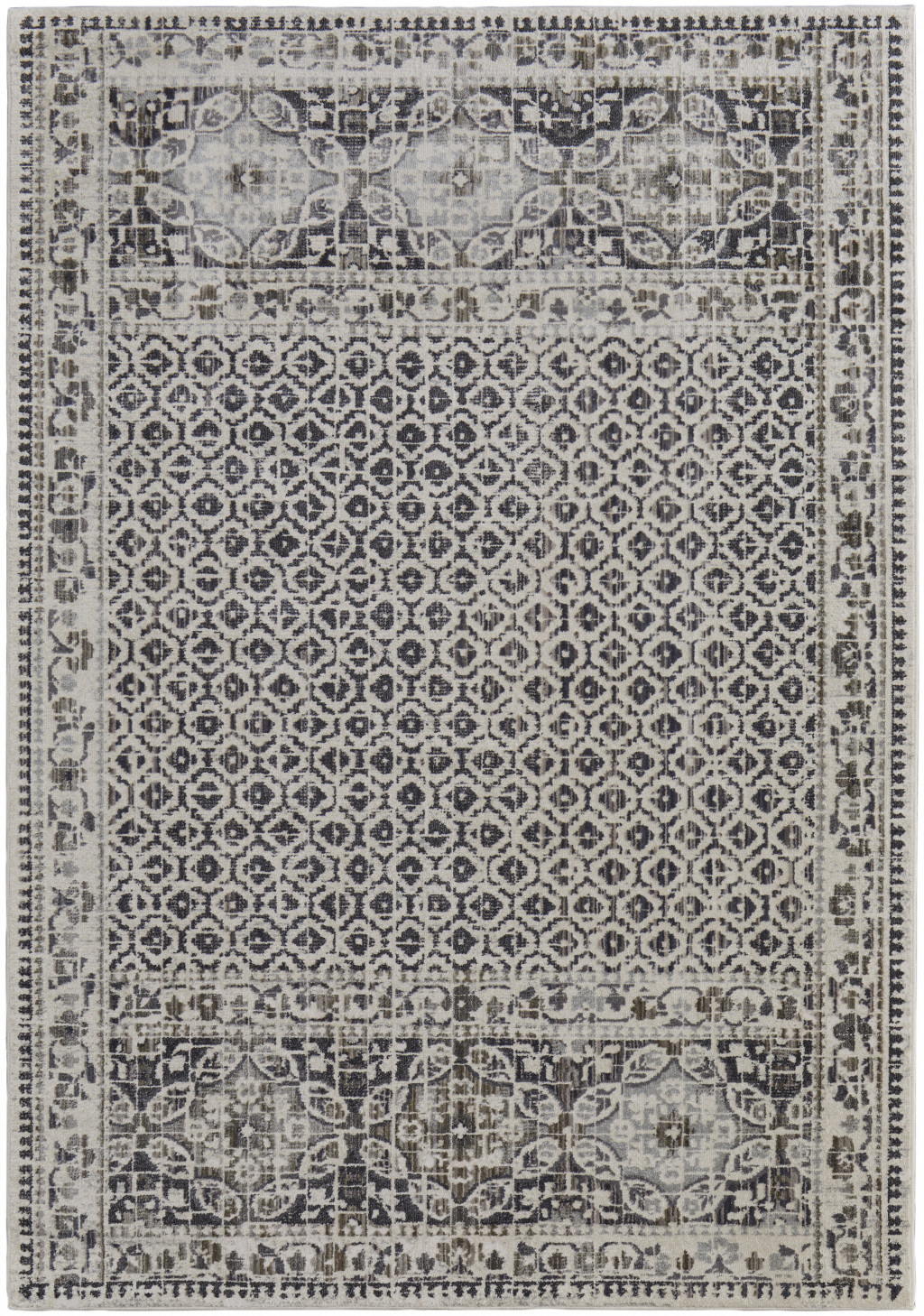 10" X 14" Ivory Taupe And Gray Abstract Stain Resistant Area Rug