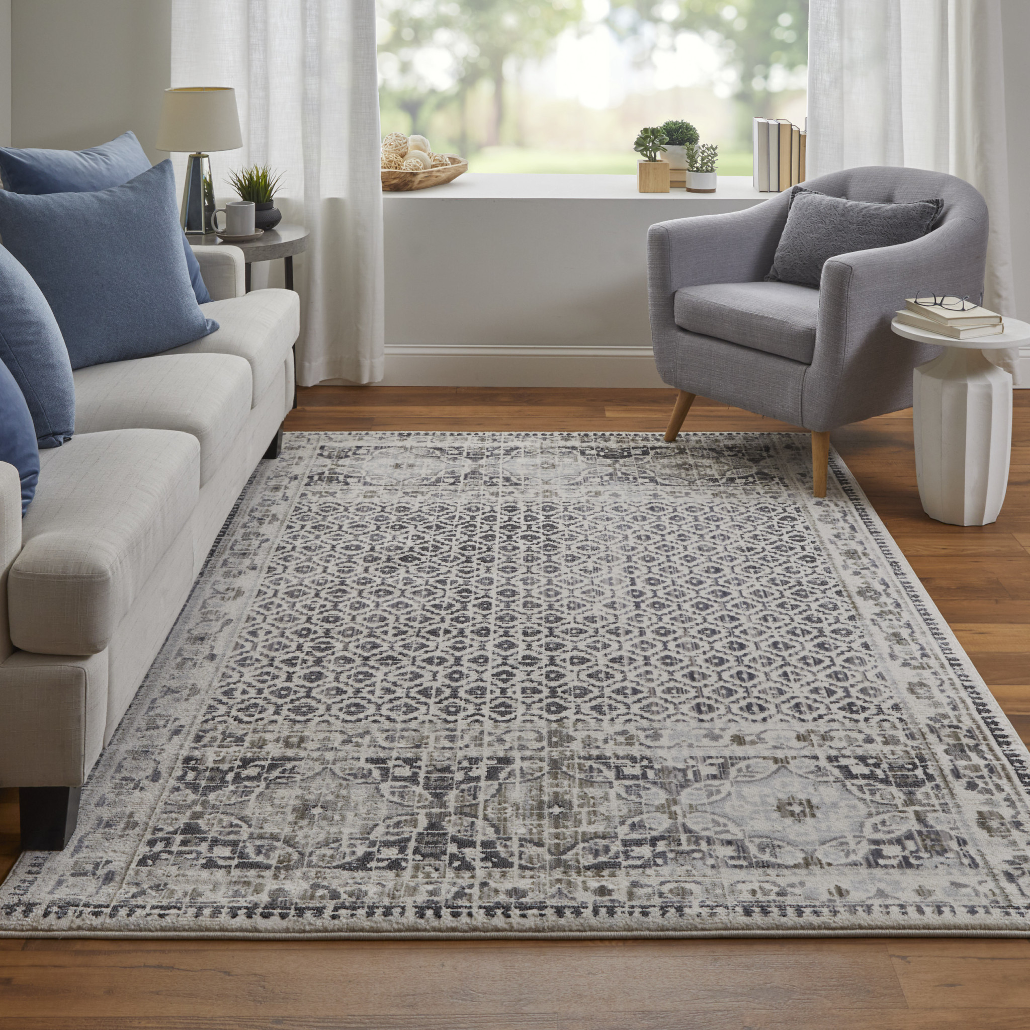 10" X 14" Ivory Taupe And Gray Abstract Stain Resistant Area Rug