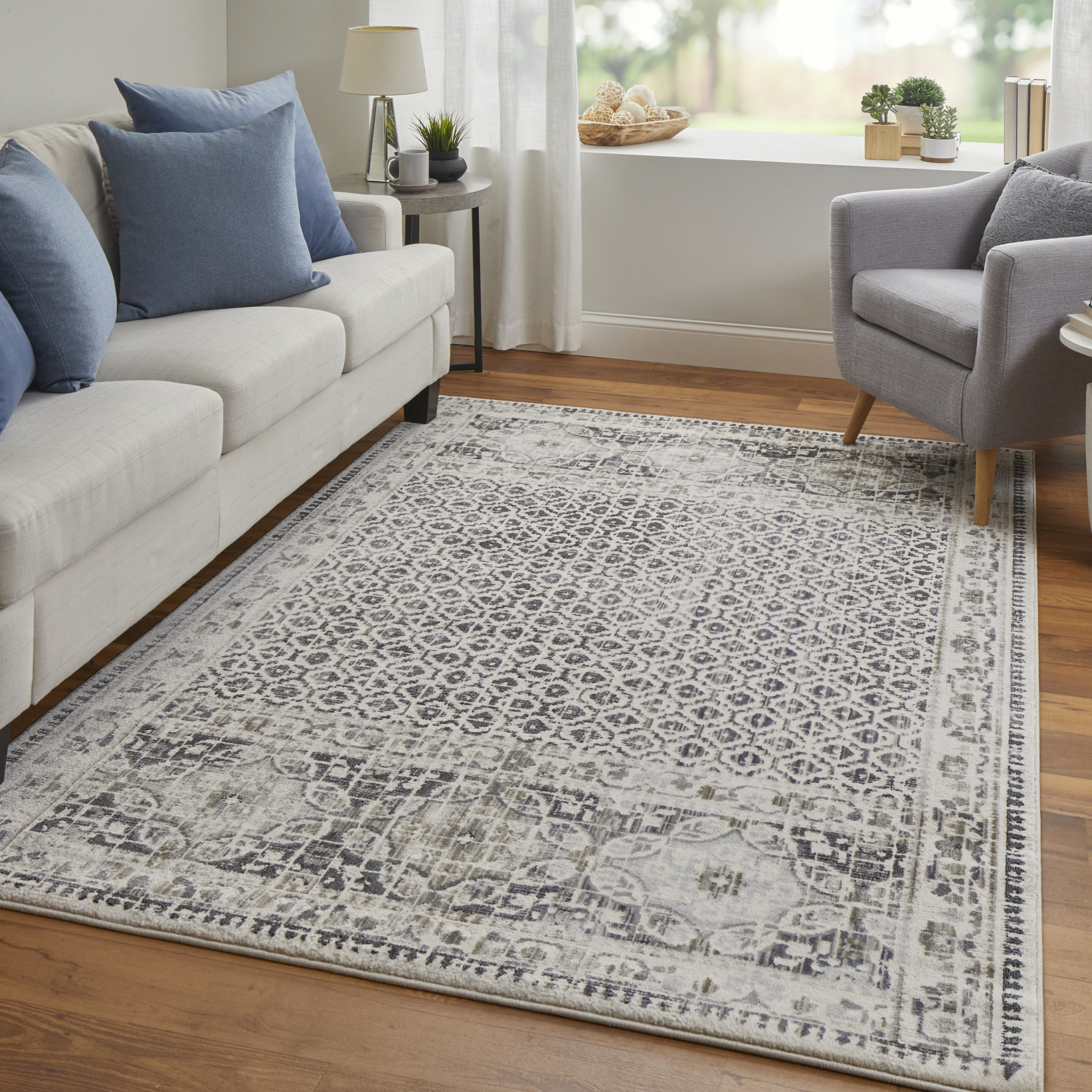 10" X 14" Ivory Taupe And Gray Abstract Stain Resistant Area Rug