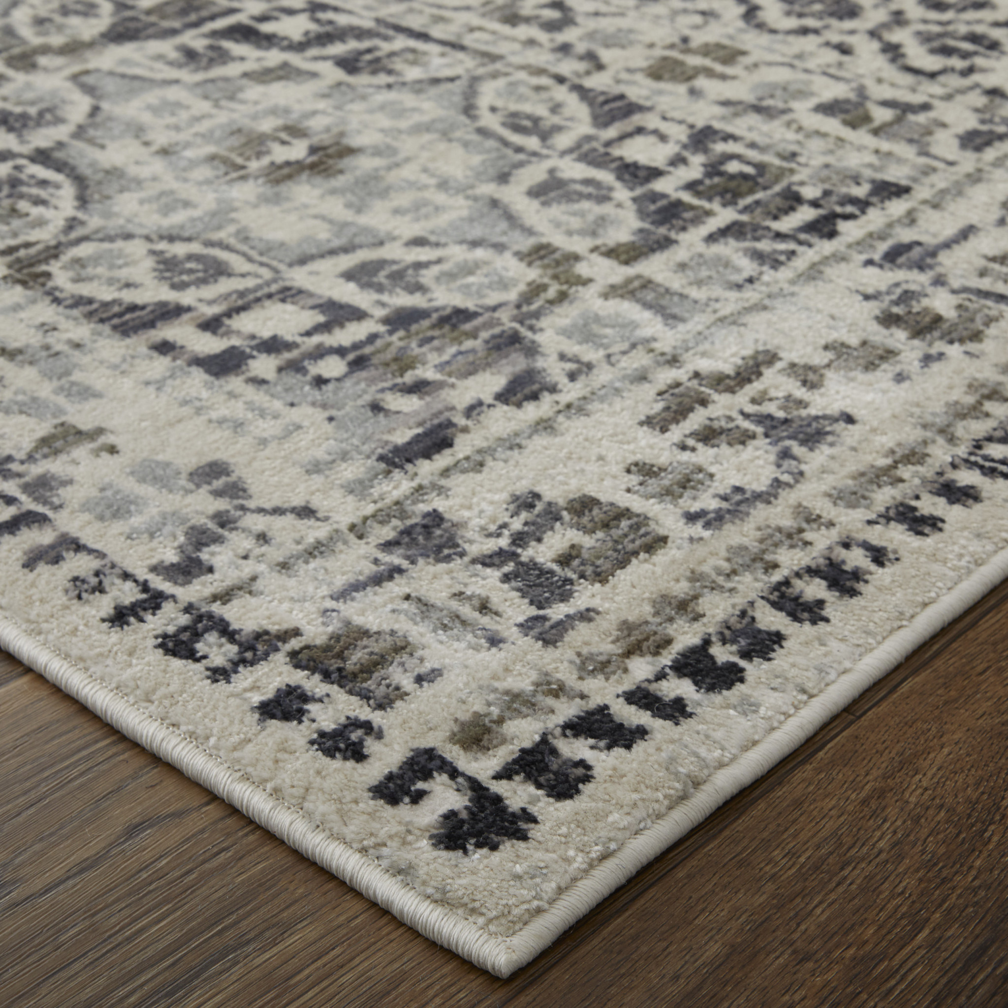 10" X 14" Ivory Taupe And Gray Abstract Stain Resistant Area Rug