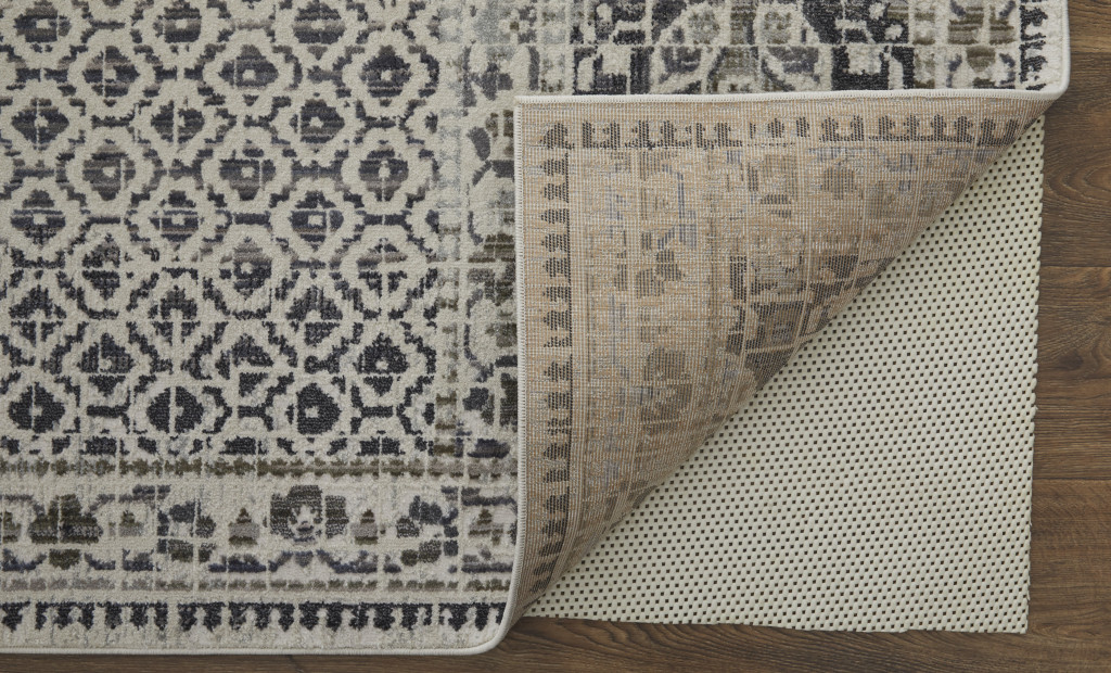10" X 14" Ivory Taupe And Gray Abstract Stain Resistant Area Rug