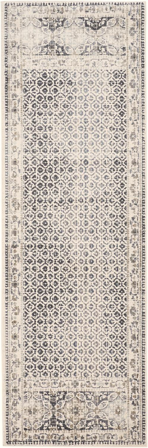8" Gray and Ivory Abstract Geometric Power Loom Distressed Runner Rug