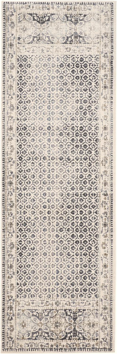 8" Gray and Ivory Abstract Geometric Power Loom Distressed Runner Rug