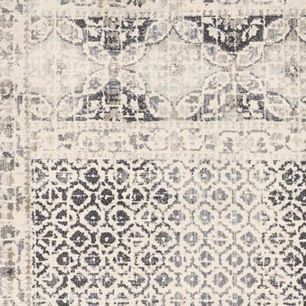 8" Gray and Ivory Abstract Geometric Power Loom Distressed Runner Rug