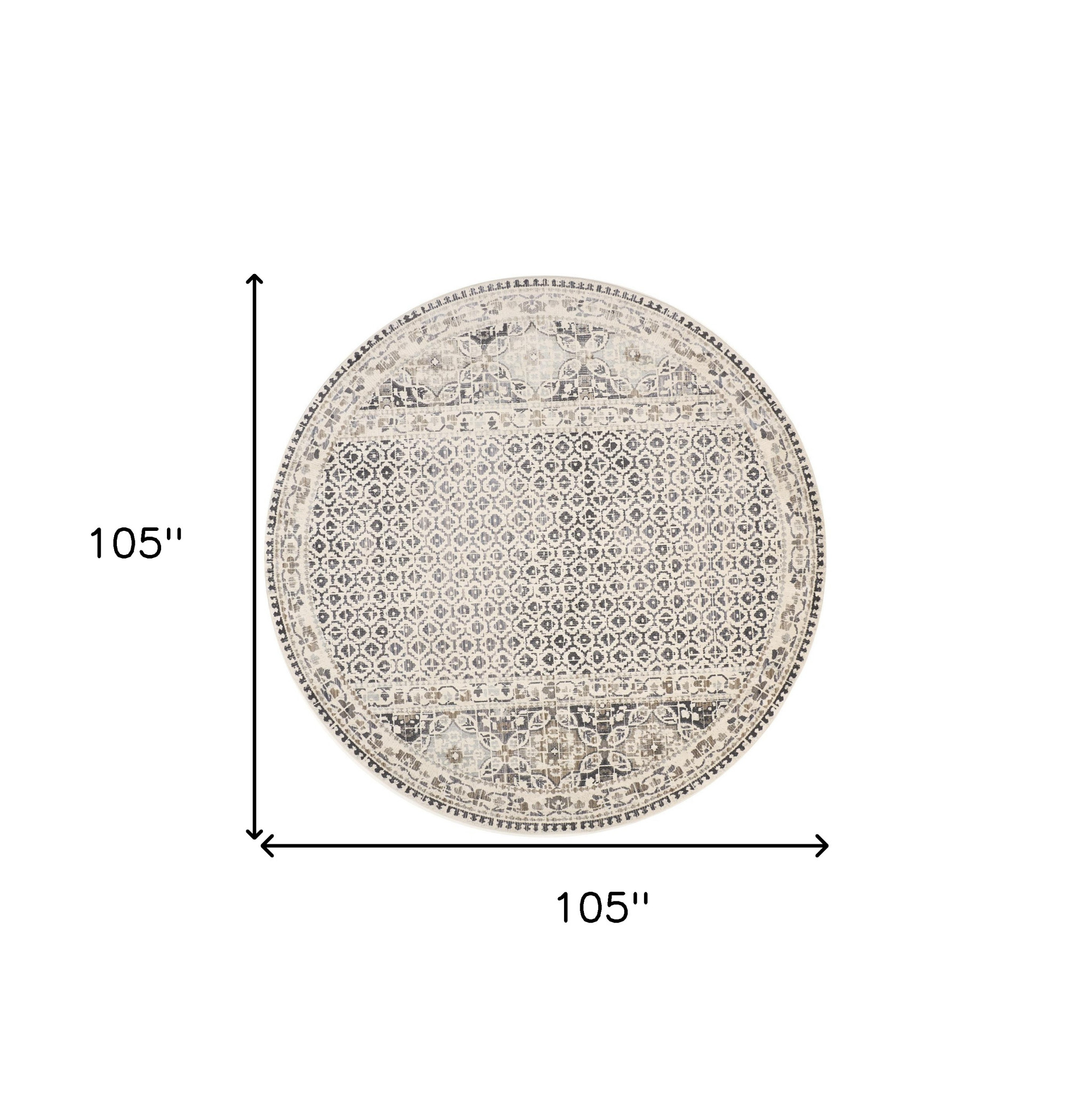 9" Ivory and Black Round Abstract Area Rug