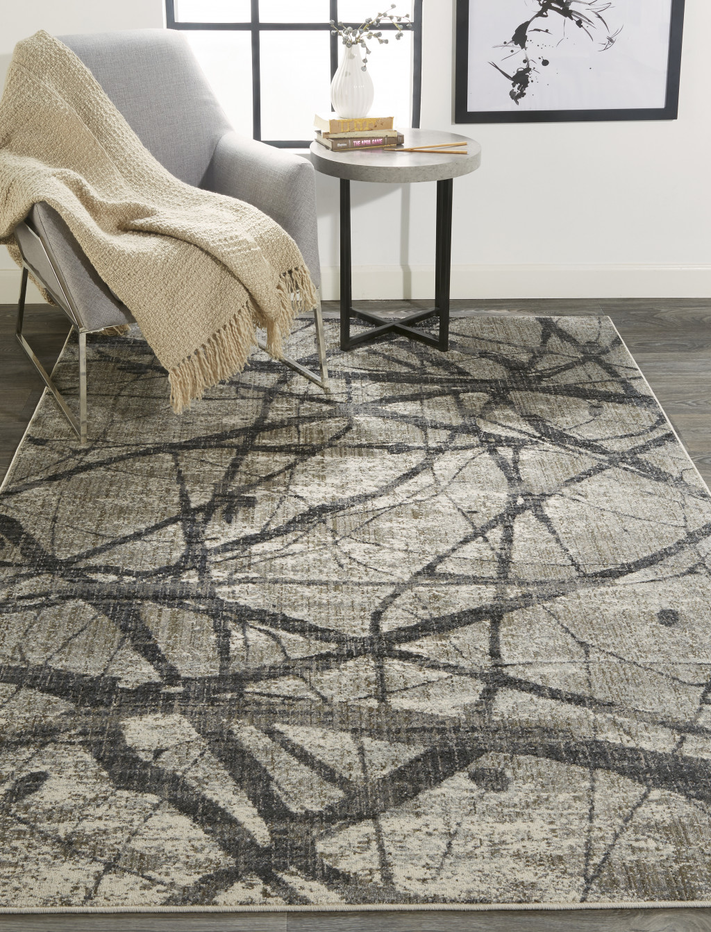 10" X 14" Taupe Gray And Ivory Abstract Stain Resistant Area Rug