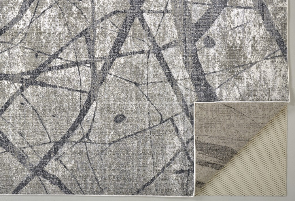 10" X 14" Taupe Gray And Ivory Abstract Stain Resistant Area Rug