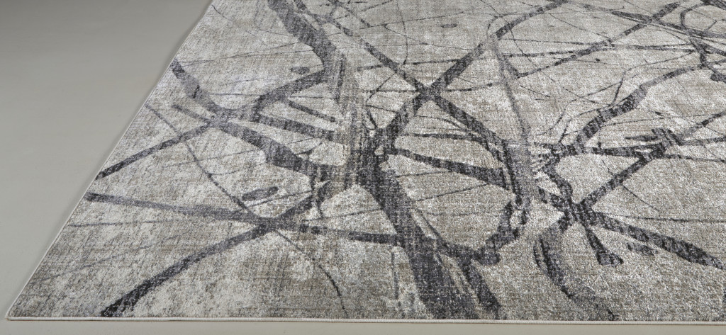 10" X 14" Taupe Gray And Ivory Abstract Stain Resistant Area Rug
