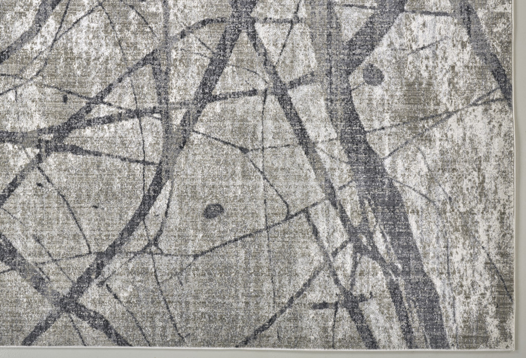 10" X 14" Taupe Gray And Ivory Abstract Stain Resistant Area Rug