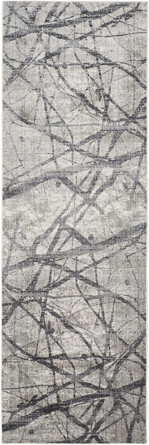 8" Gray and Ivory Abstract Power Loom Distressed Runner Rug