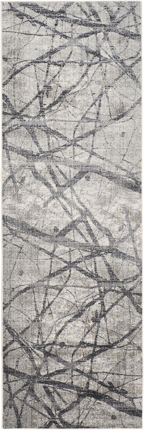 8" Gray and Ivory Abstract Power Loom Distressed Runner Rug