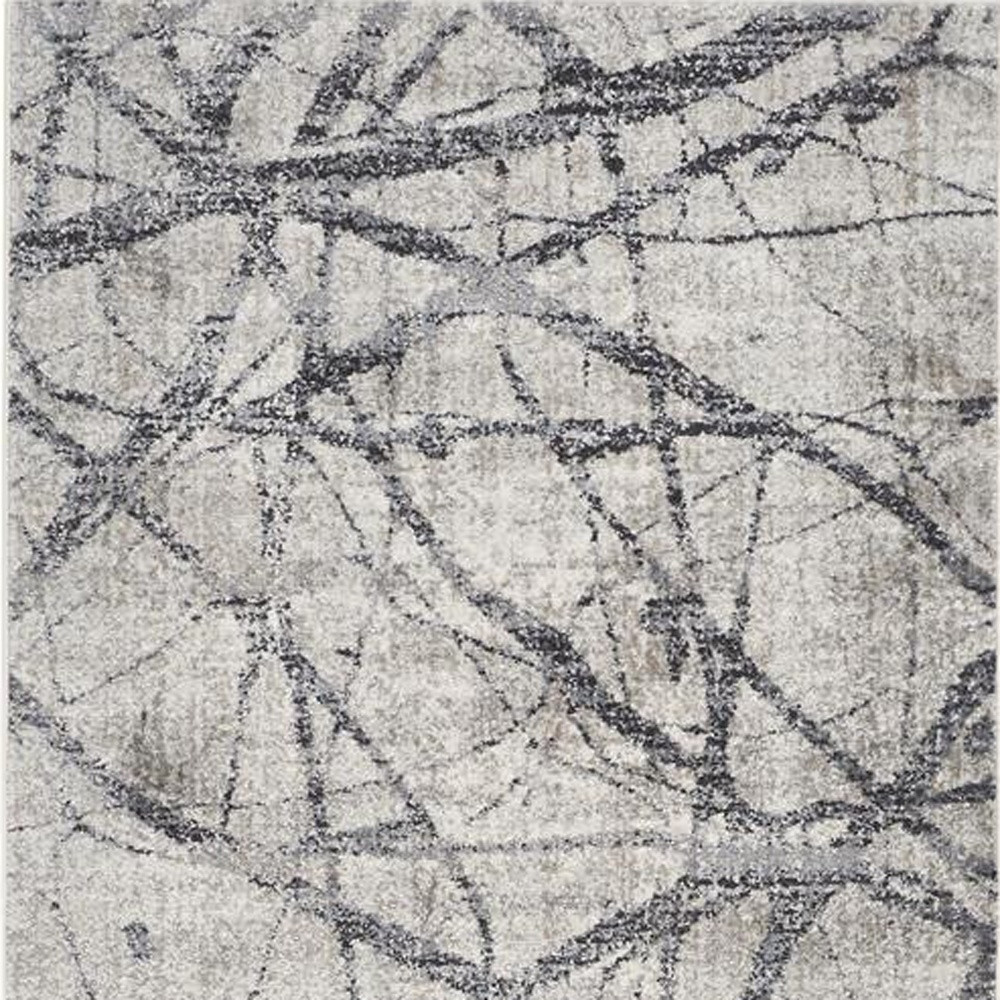 8" Gray and Ivory Abstract Power Loom Distressed Runner Rug