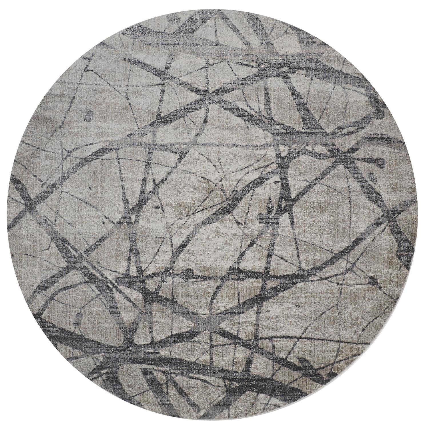 "9" Taupe Gray And Ivory Round Abstract Stain Resistant Area Rug