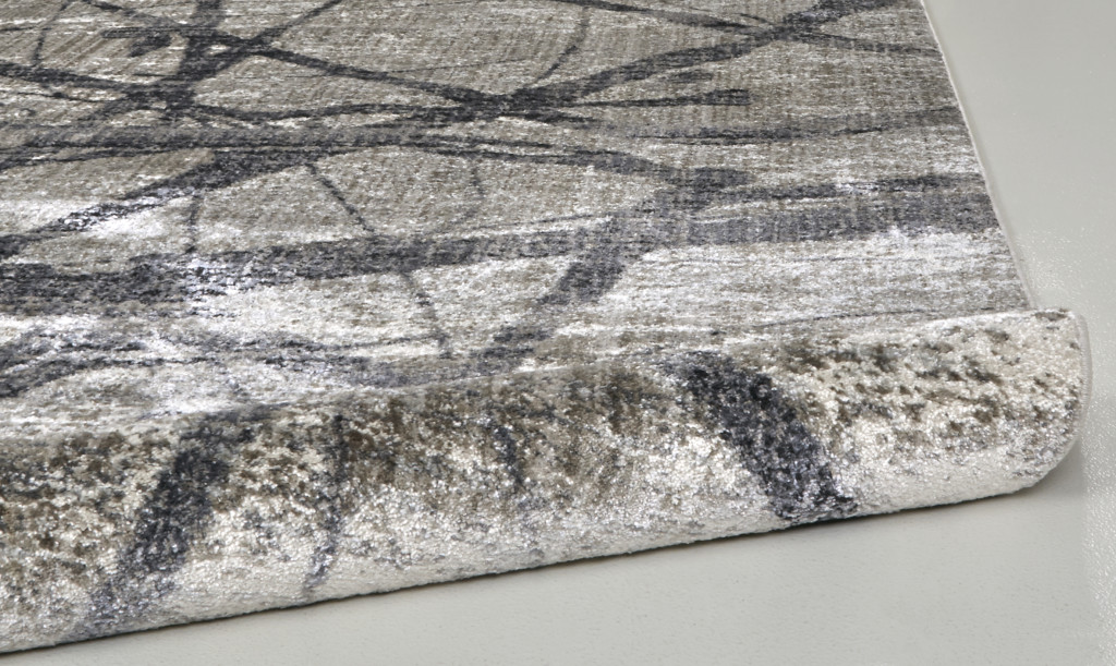 "9" Taupe Gray And Ivory Round Abstract Stain Resistant Area Rug