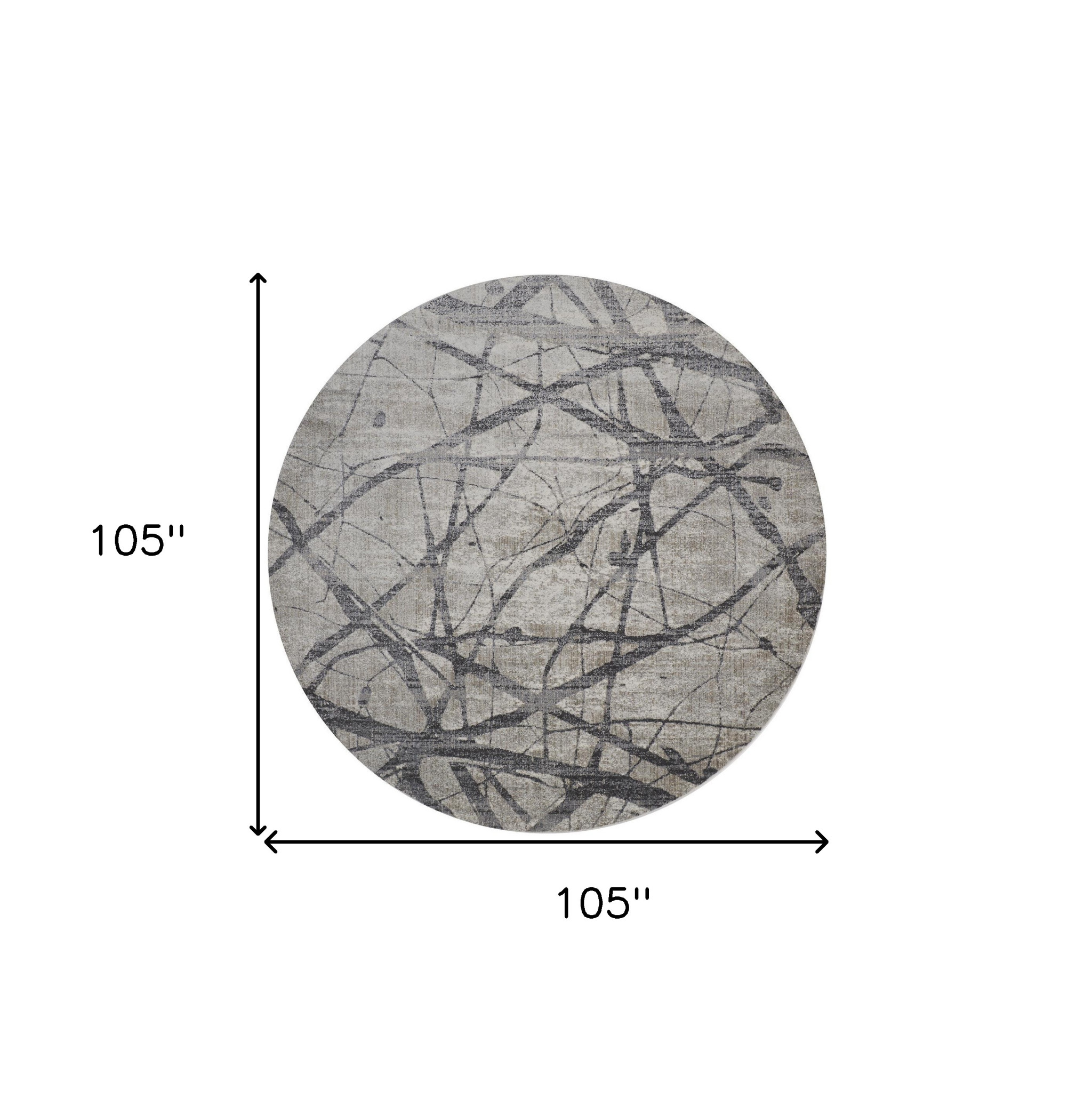 "9" Taupe Gray And Ivory Round Abstract Stain Resistant Area Rug