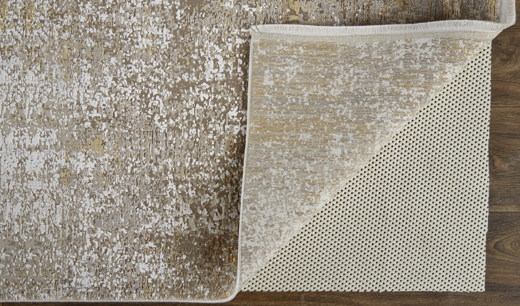 12 X 15 Taupe Ivory And gold Abstract Area Rug With Fringe