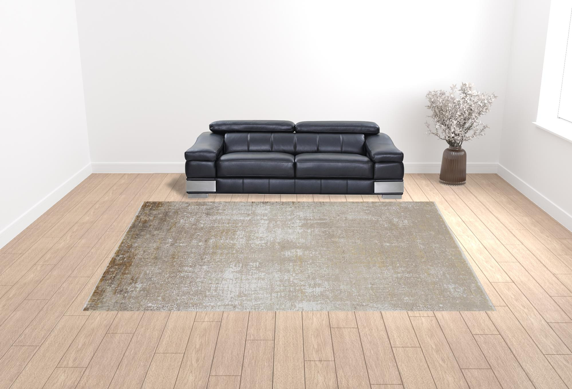 12 X 15 Taupe Ivory And gold Abstract Area Rug With Fringe