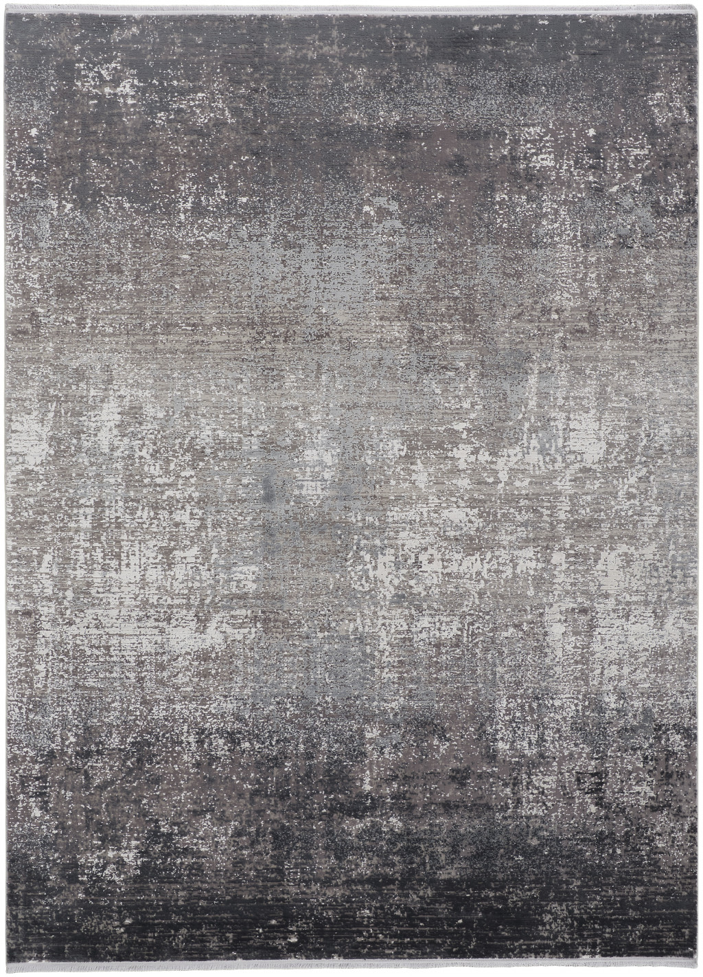 12 X 15 gray And Black Abstract Power Loom Distressed Area Rug With Fringe