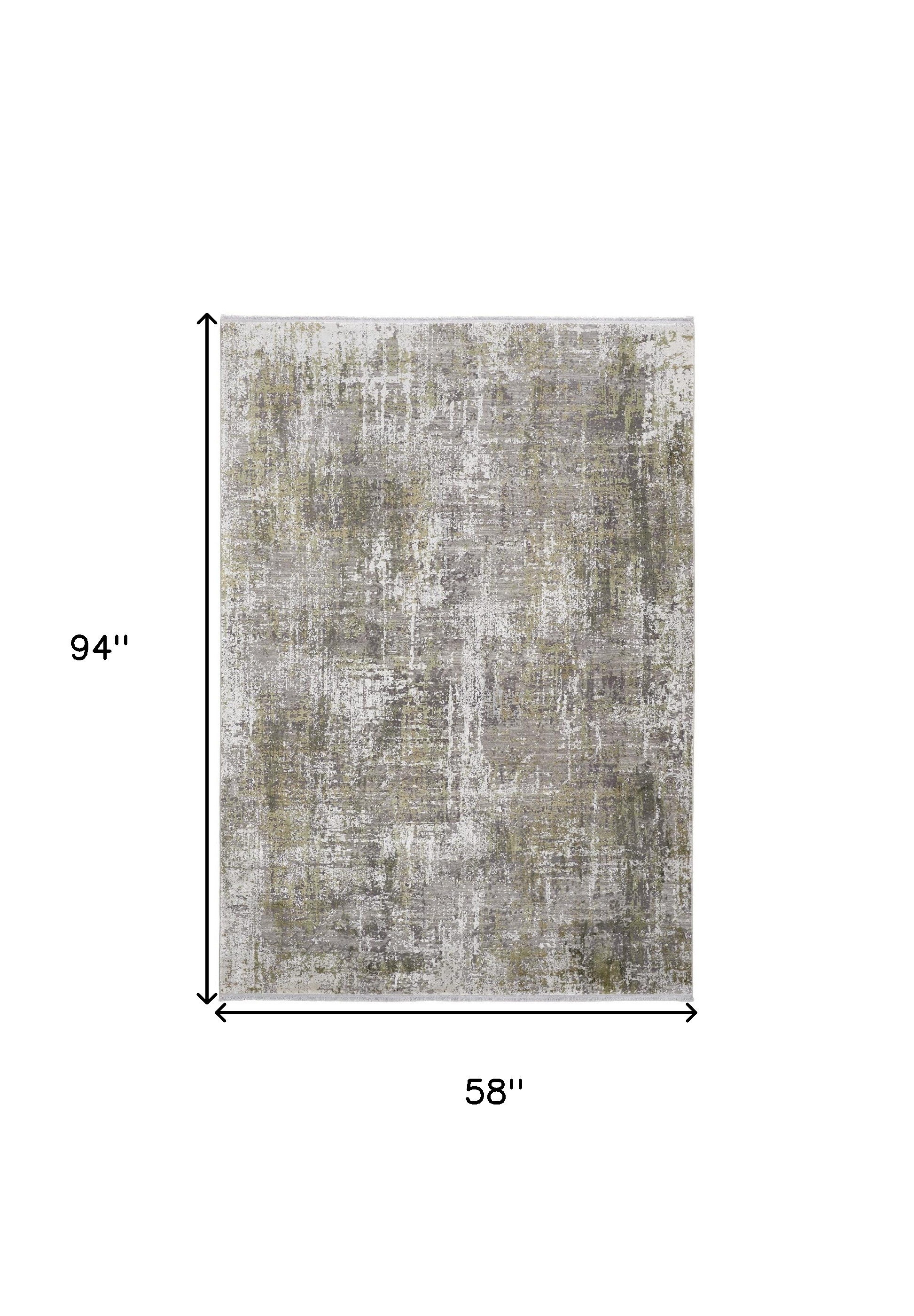 5" X 8" Green Gray And Ivory Abstract Area Rug With Fringe