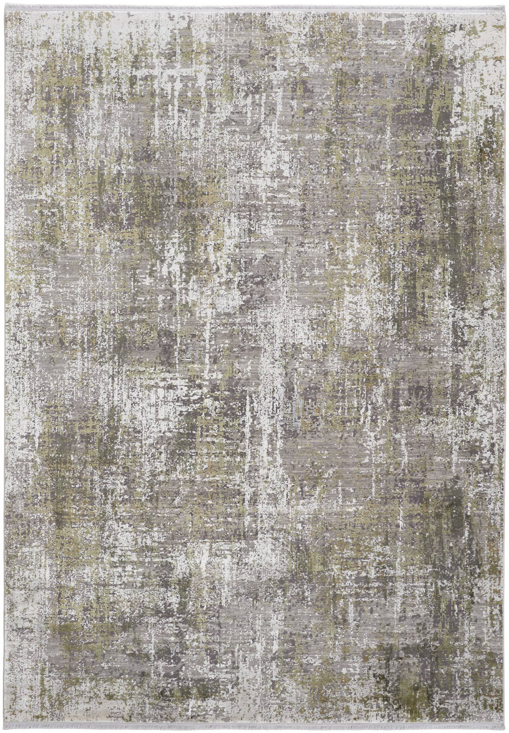 8" X 11" Green Gray And Ivory Abstract Area Rug With Fringe